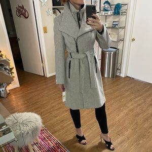 Calvin Klein wool and leather trim coat